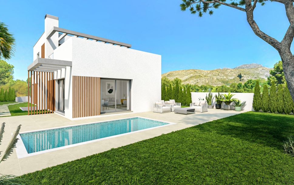 Villa neuve à Sierra Cortina, Finestrat : élégance minimaliste et confort dans un cadre exclusif