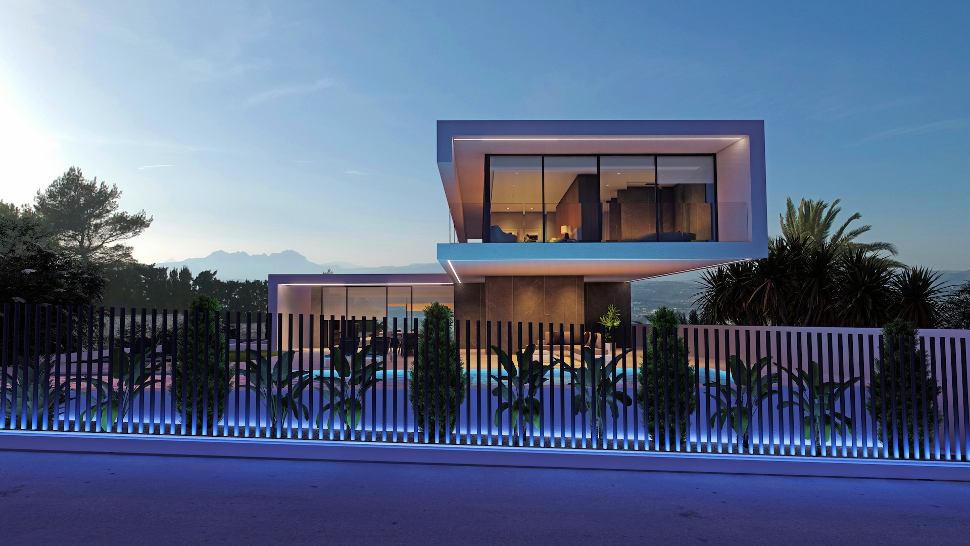 Proyecto de villa de lujo de alta tecnología con vistas al mar.