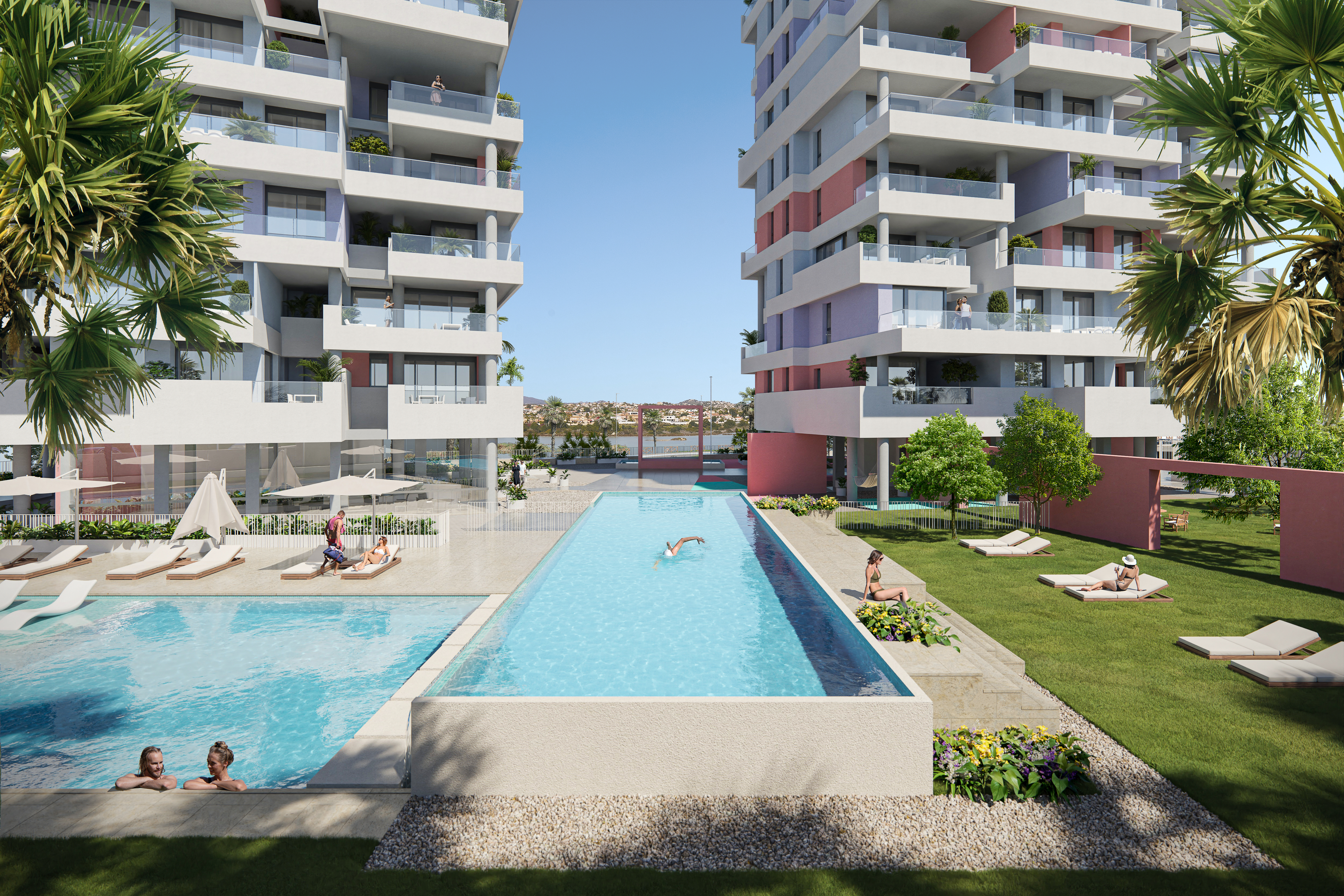 Luxury apartments with 2 bedrooms on the second line of the beach.